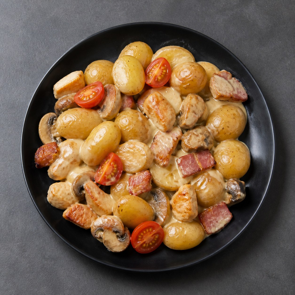 Соте из овощей с курицей и беконом